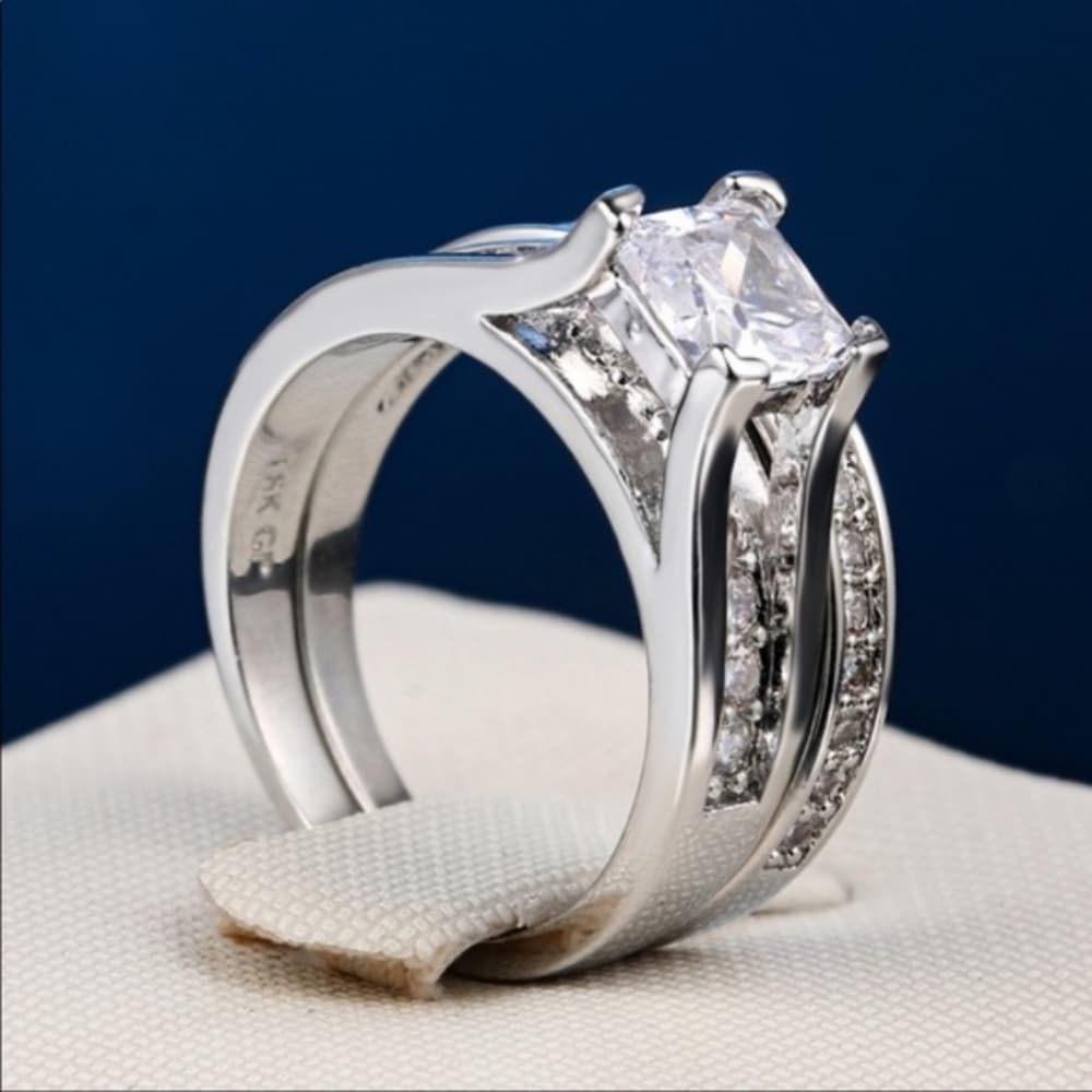 NEW 925 STERLING SILVER DIAMOND ENGAGEMENT SET RING - Thumbnail 2