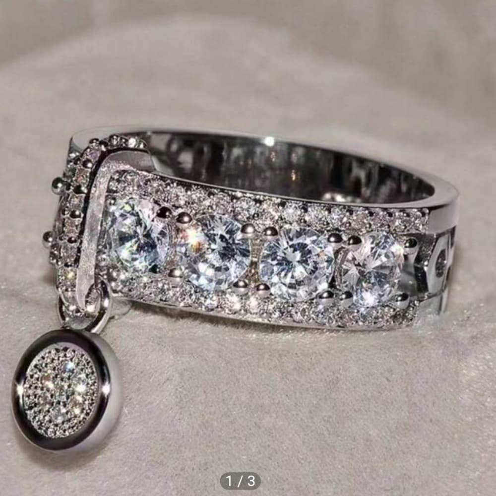 **New 925 Silver Round Diamond Drop Band Ring - Thumbnail 6