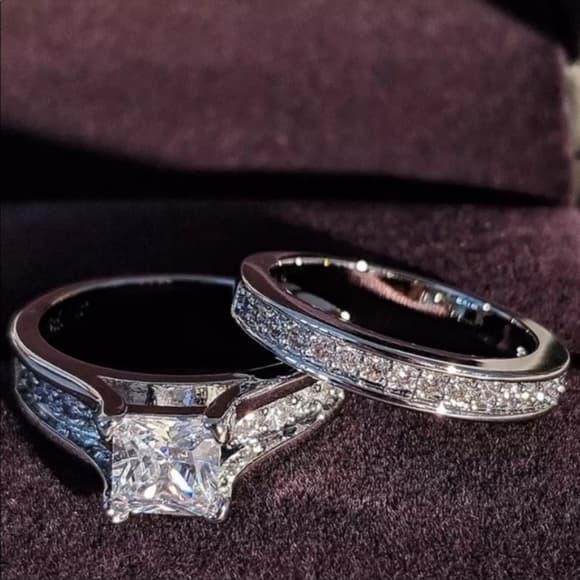 NEW 925 STERLING SILVER DIAMOND ENGAGEMENT SET RING - Thumbnail 7