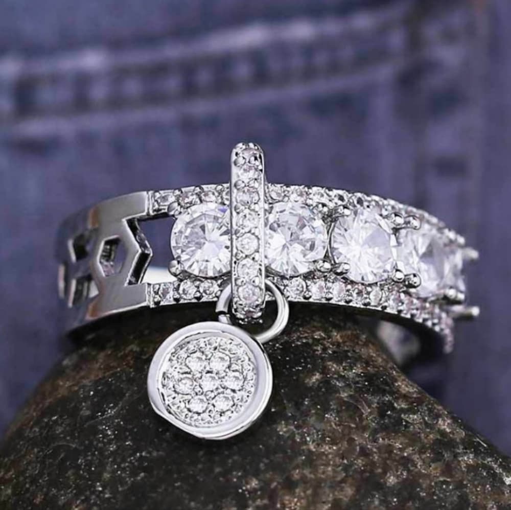 **New 925 Silver Round Diamond Drop Band Ring - Thumbnail 9