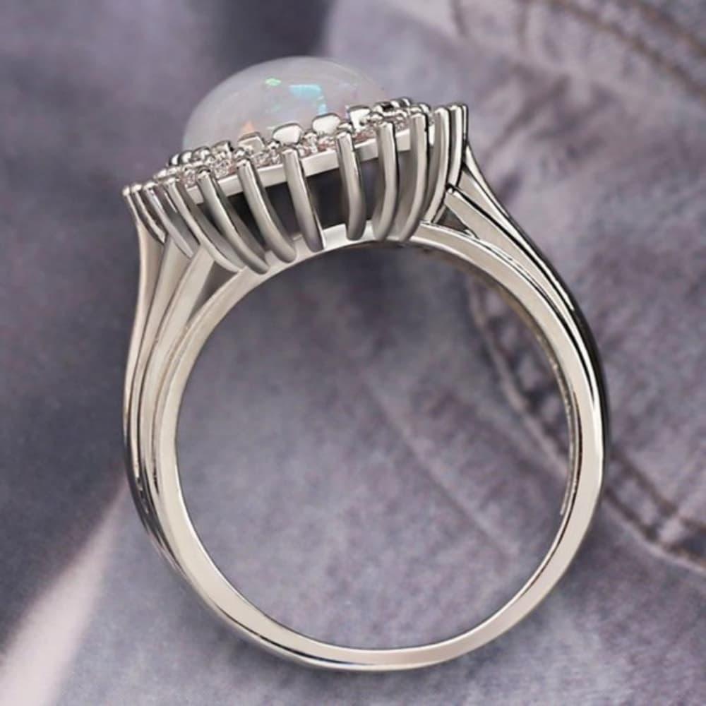 **NEW Huge Opal Diamond Halo Sterling Silver Ring** - Thumbnail 3