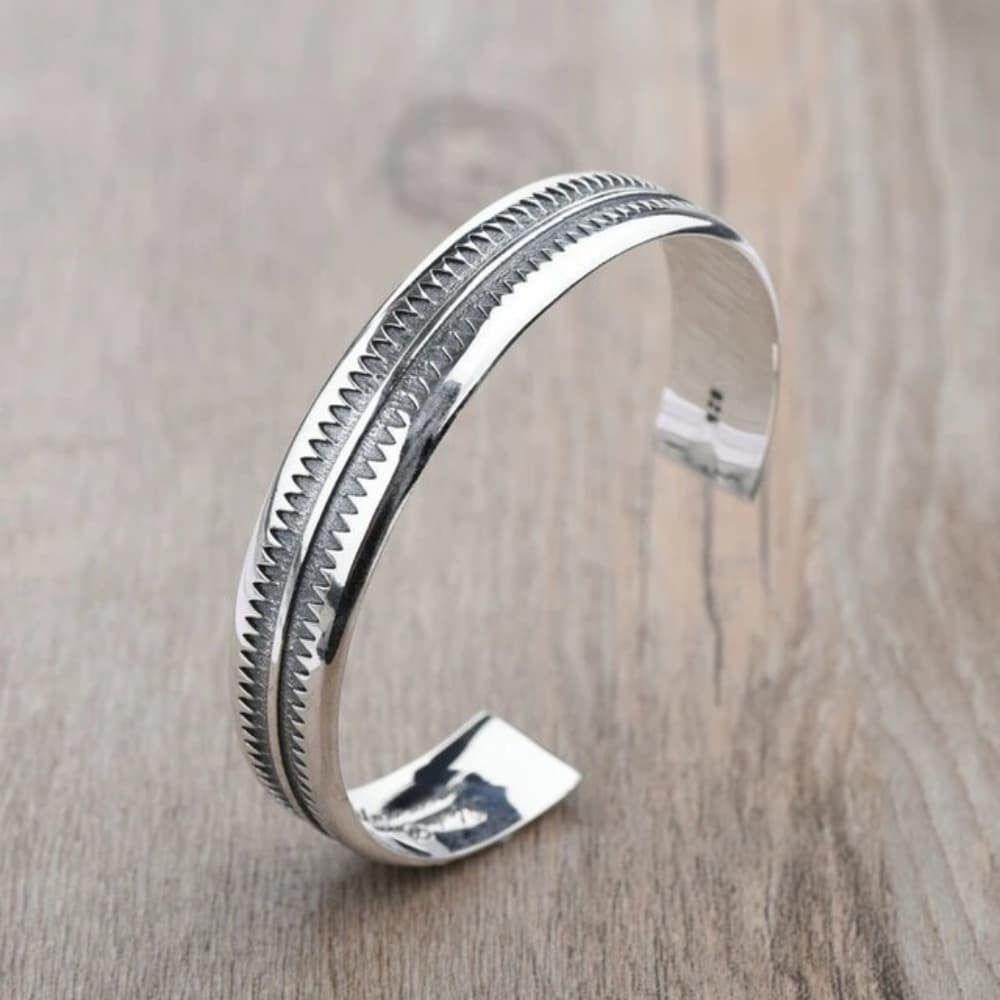 Sterling Silver Engeaved Bangle Bracelet - Thumbnail 9