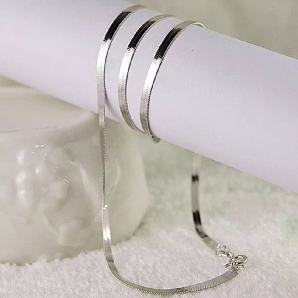 20”NEW 925 STERLING SILVER FLAT SNAKE NECKLACE - Thumbnail 4