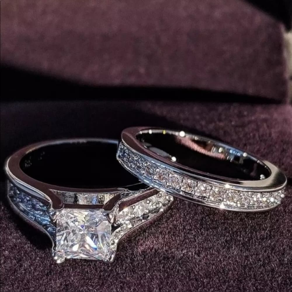 NEW 925 STERLING SILVER DIAMOND ENGAGEMENT SET RING - Thumbnail 6