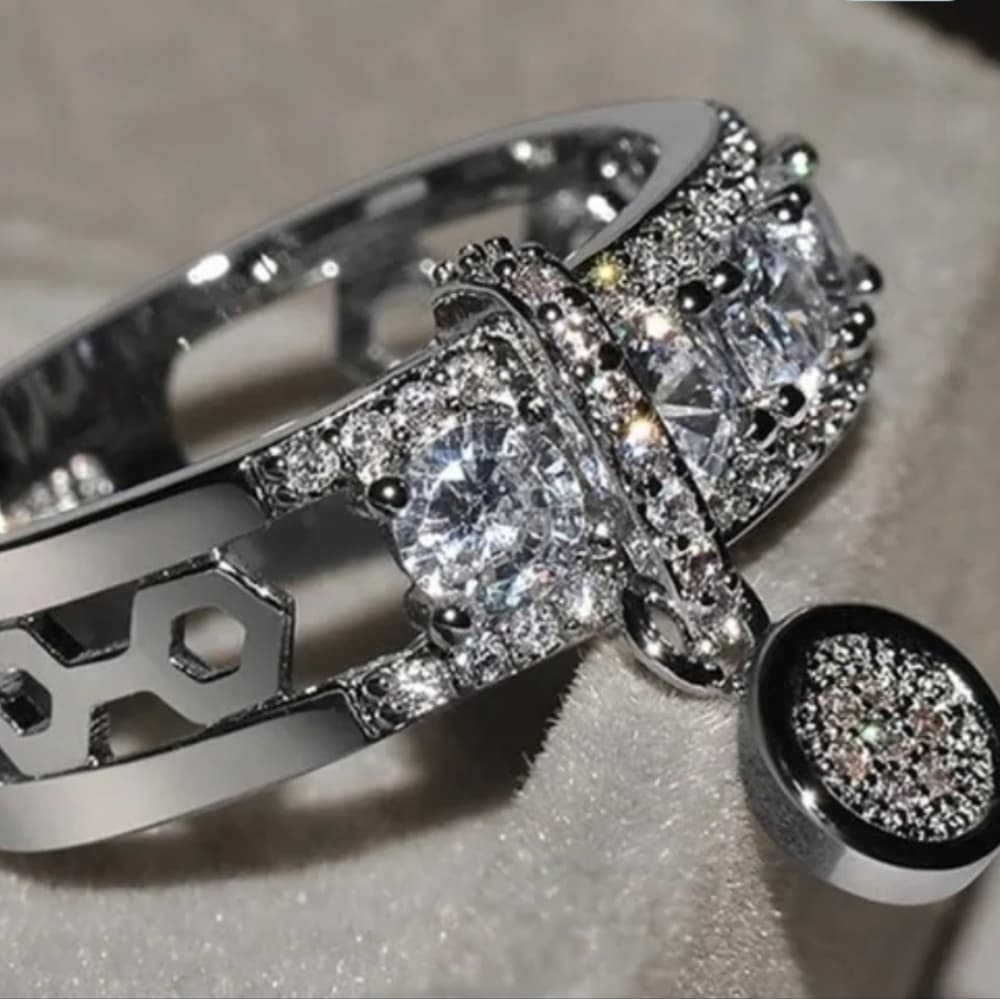 **New 925 Silver Round Diamond Drop Band Ring - Thumbnail 2