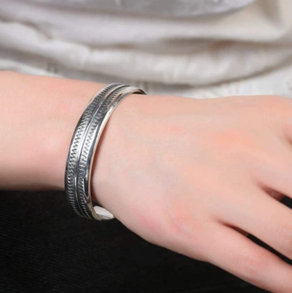 Sterling Silver Engeaved Bangle Bracelet - Thumbnail 12