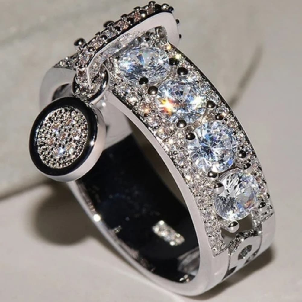 **New 925 Silver Round Diamond Drop Band Ring - Thumbnail 4