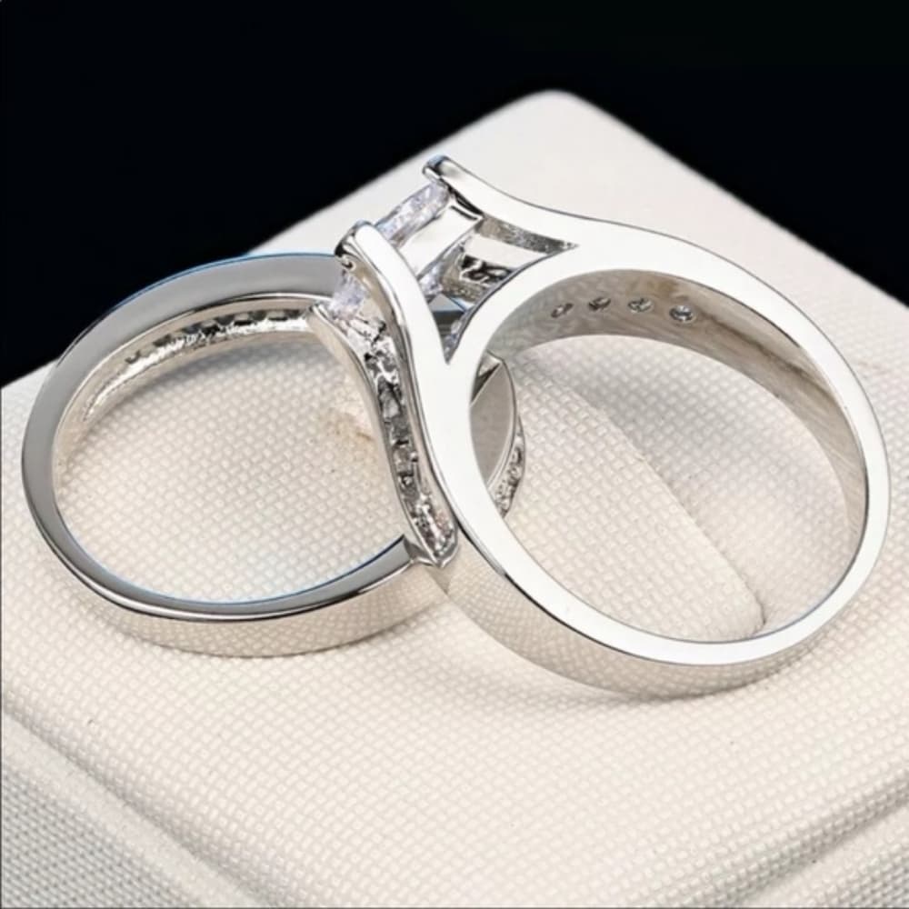 NEW 925 STERLING SILVER DIAMOND ENGAGEMENT SET RING - Thumbnail 4