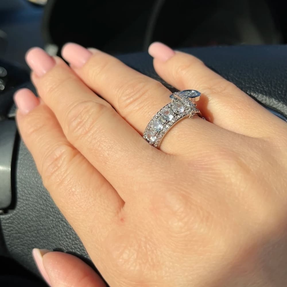 **New 925 Silver Round Diamond Drop Band Ring - Thumbnail 8