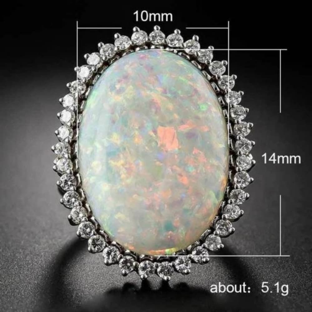 **NEW Huge Opal Diamond Halo Sterling Silver Ring** - Thumbnail 4