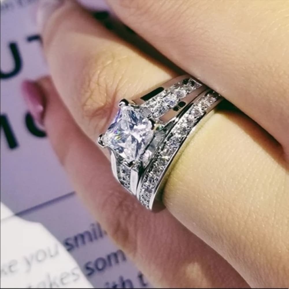 NEW 925 STERLING SILVER DIAMOND ENGAGEMENT SET RING - Thumbnail 3