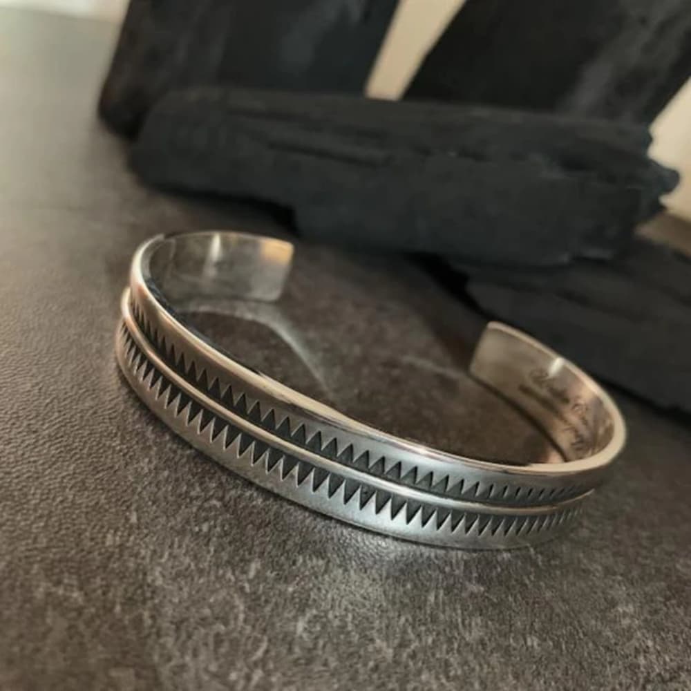 Sterling Silver Engeaved Bangle Bracelet - Thumbnail 7