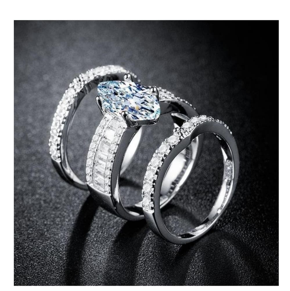 Marquise 3 Band Bridal Ring Set - Thumbnail 3