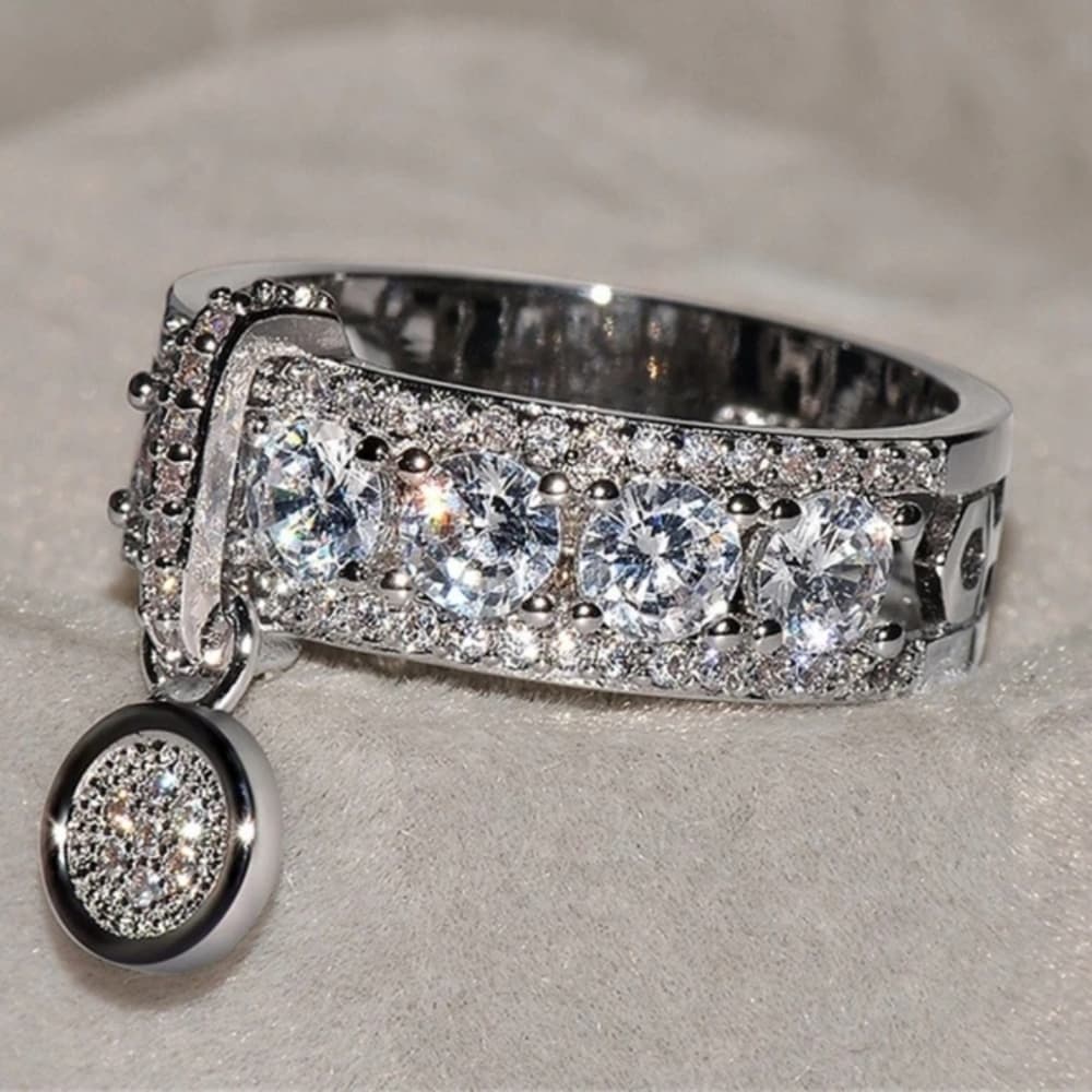 **New 925 Silver Round Diamond Drop Band Ring - Thumbnail 12