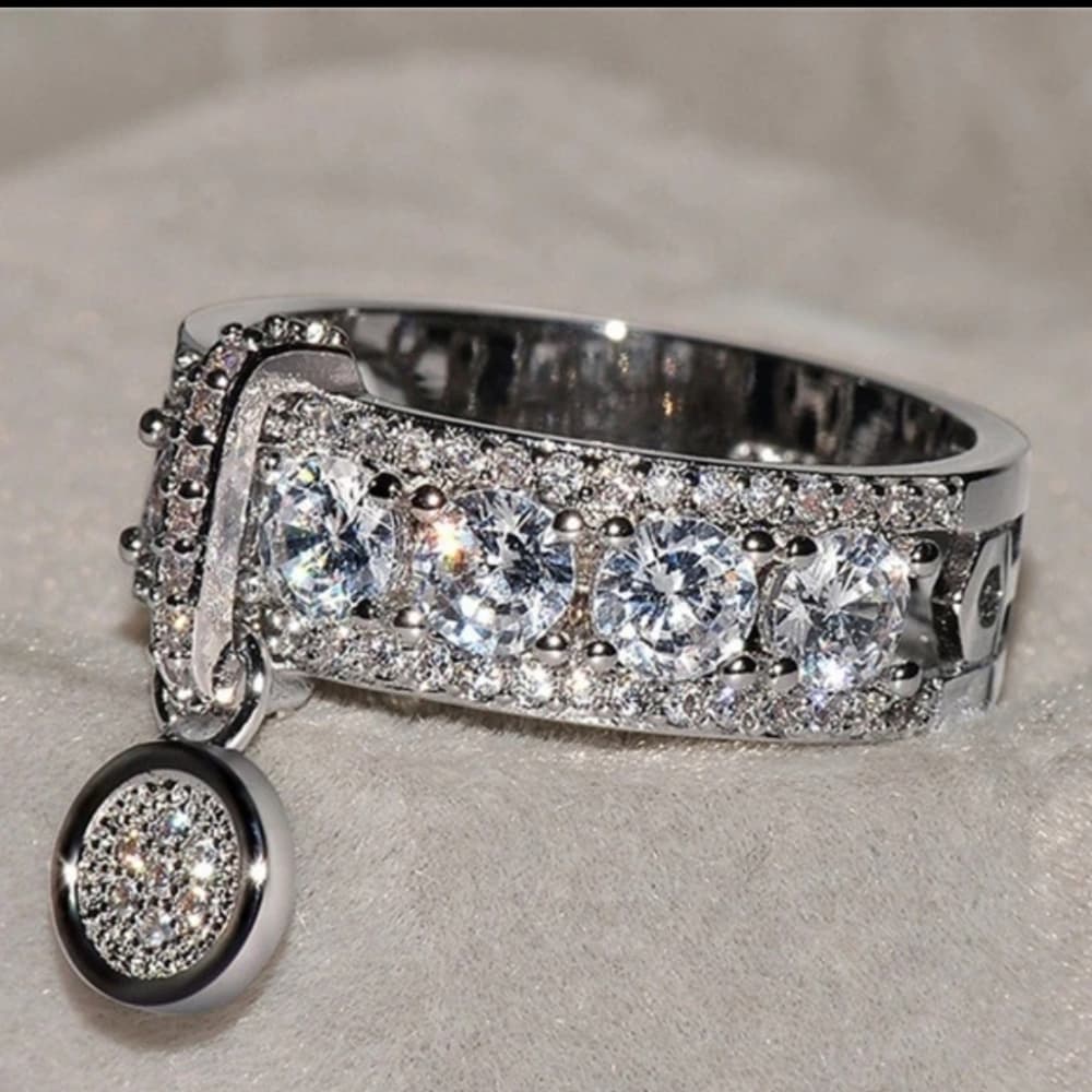 **New 925 Silver Round Diamond Drop Band Ring