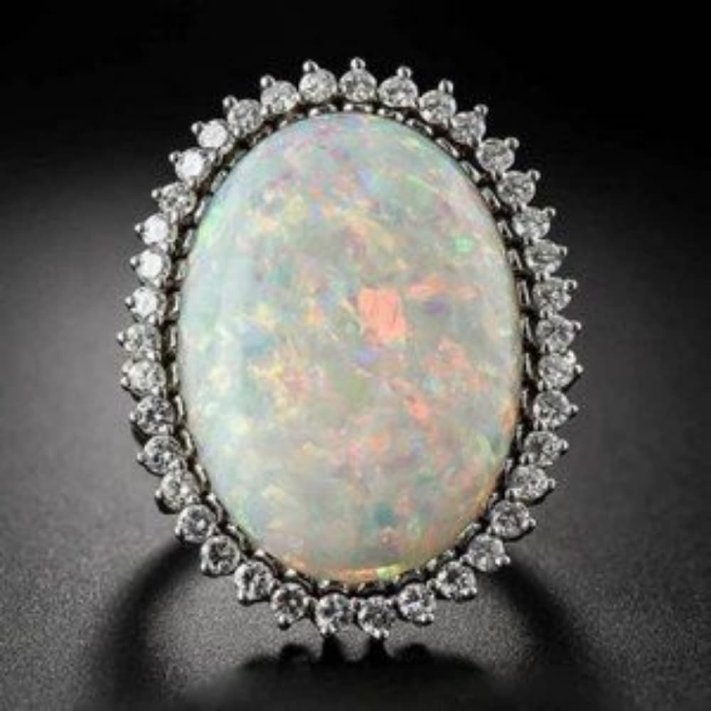 **NEW Huge Opal Diamond Halo Sterling Silver Ring** - Thumbnail 6