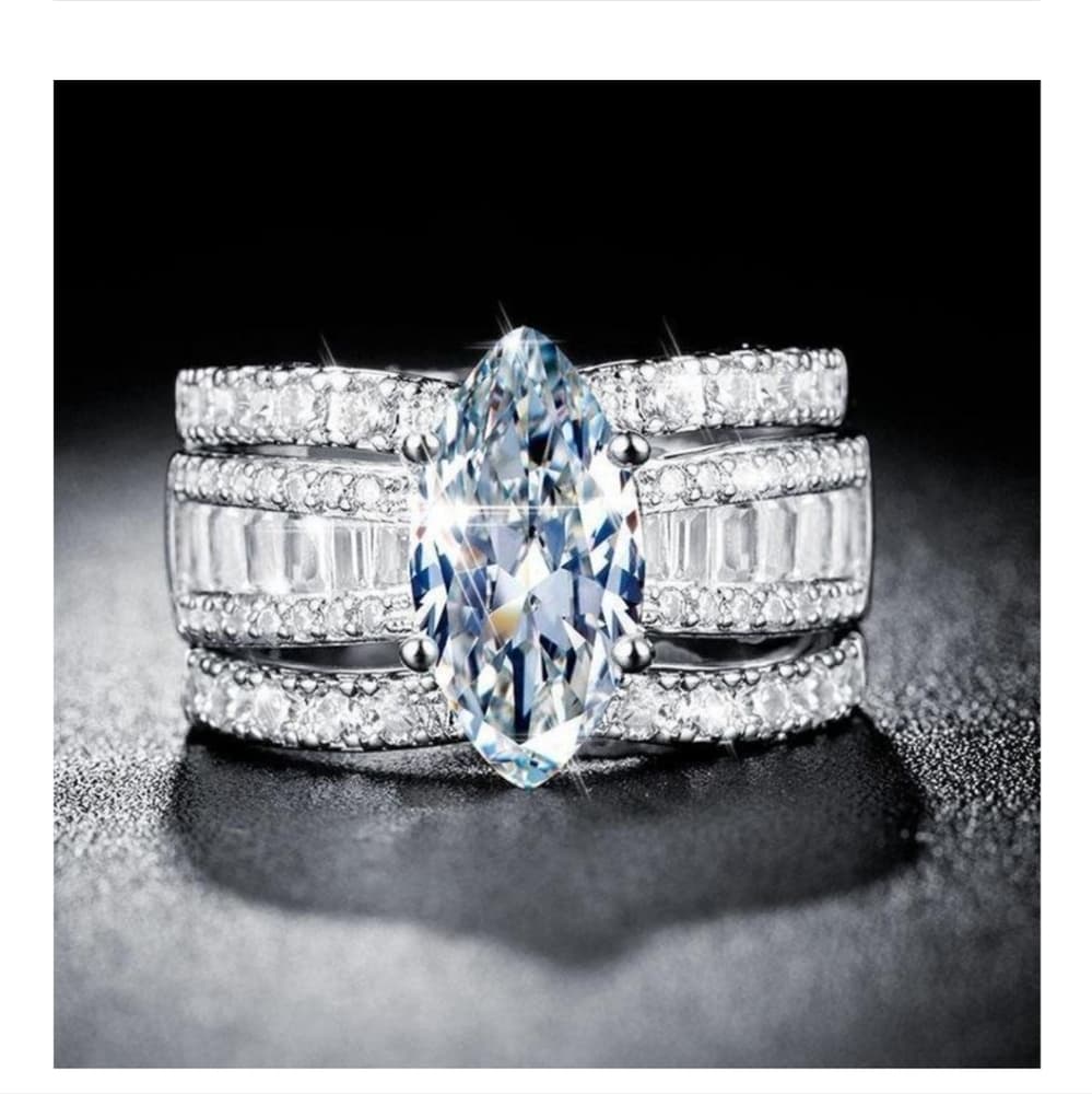 Marquise 3 Band Bridal Ring Set - Thumbnail 4