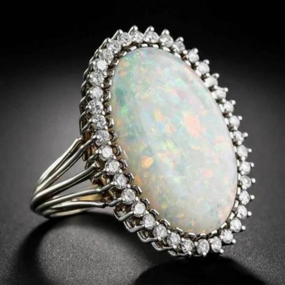**NEW Huge Opal Diamond Halo Sterling Silver Ring** - Thumbnail 5