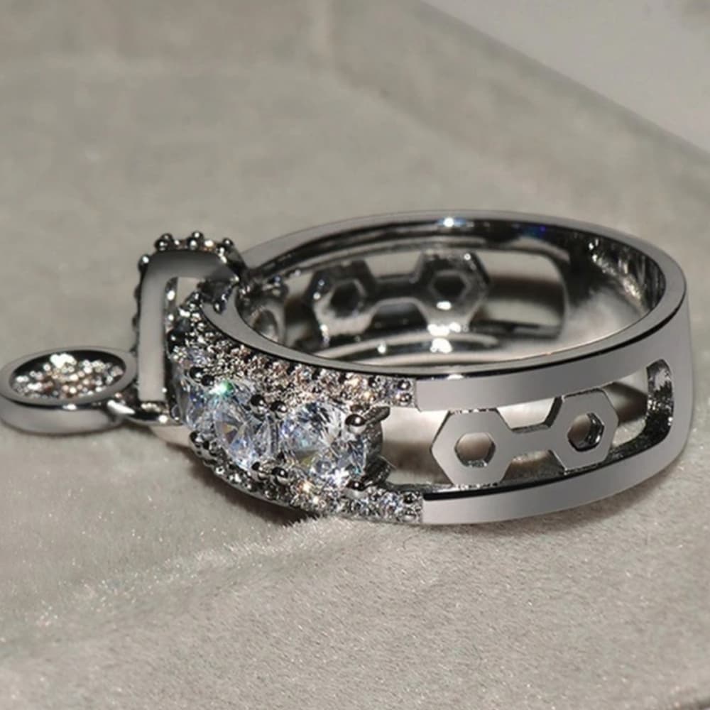 **New 925 Silver Round Diamond Drop Band Ring - Thumbnail 5