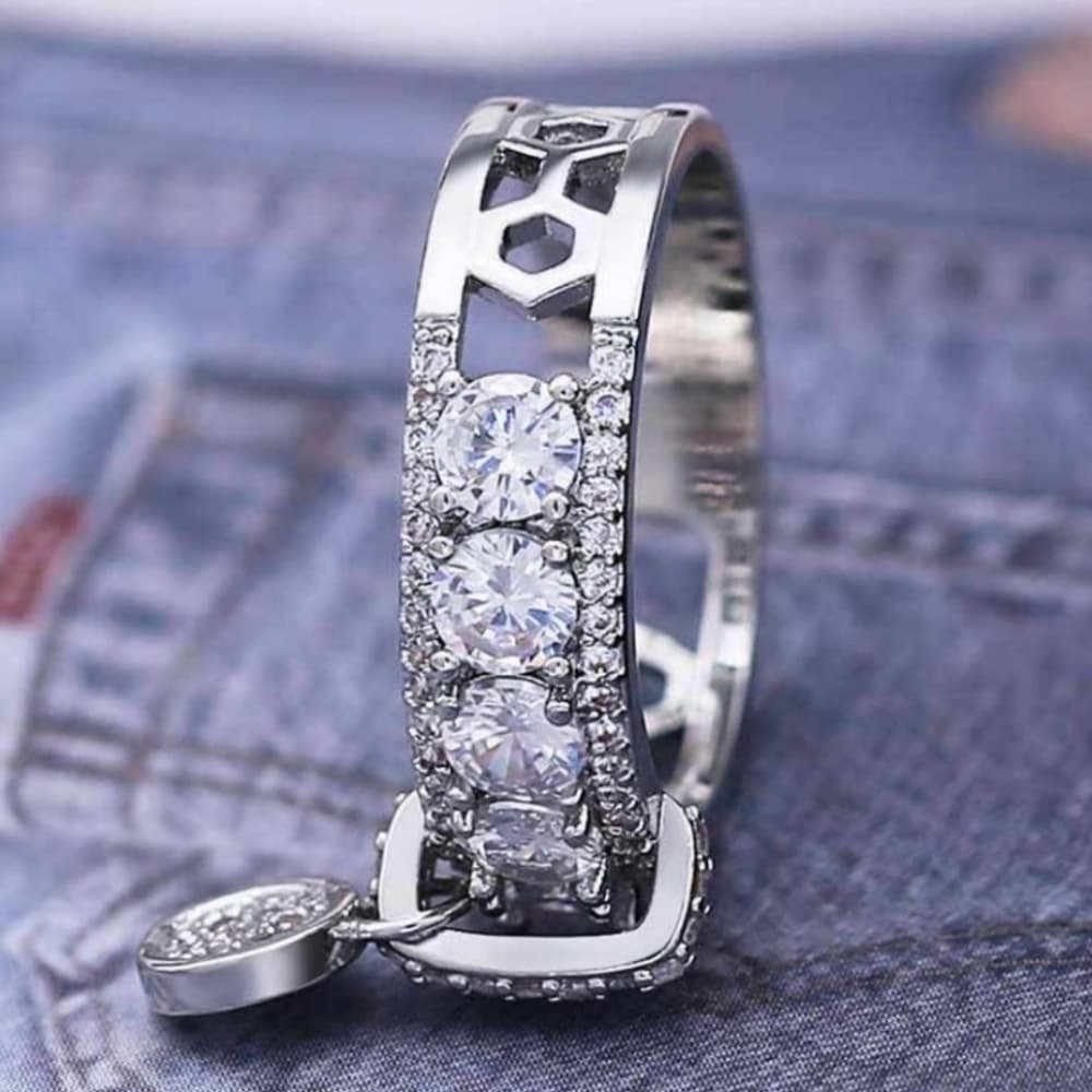 **New 925 Silver Round Diamond Drop Band Ring - Thumbnail 10