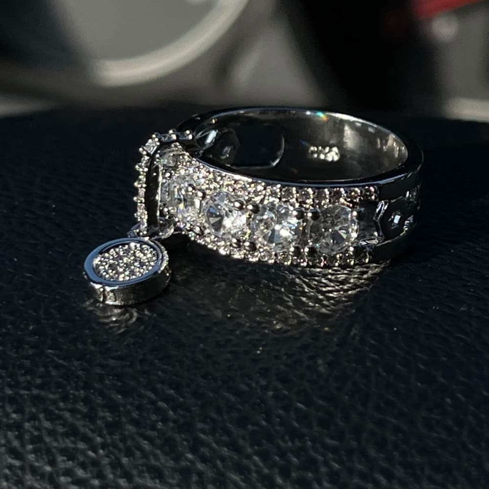 **New 925 Silver Round Diamond Drop Band Ring - Thumbnail 7