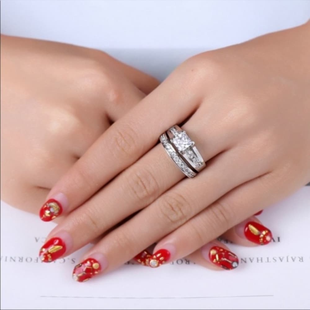 NEW 925 STERLING SILVER DIAMOND ENGAGEMENT SET RING - Thumbnail 5