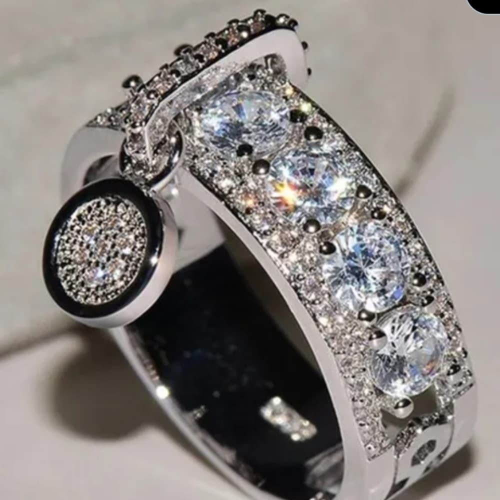 **New 925 Silver Round Diamond Drop Band Ring - Thumbnail 3