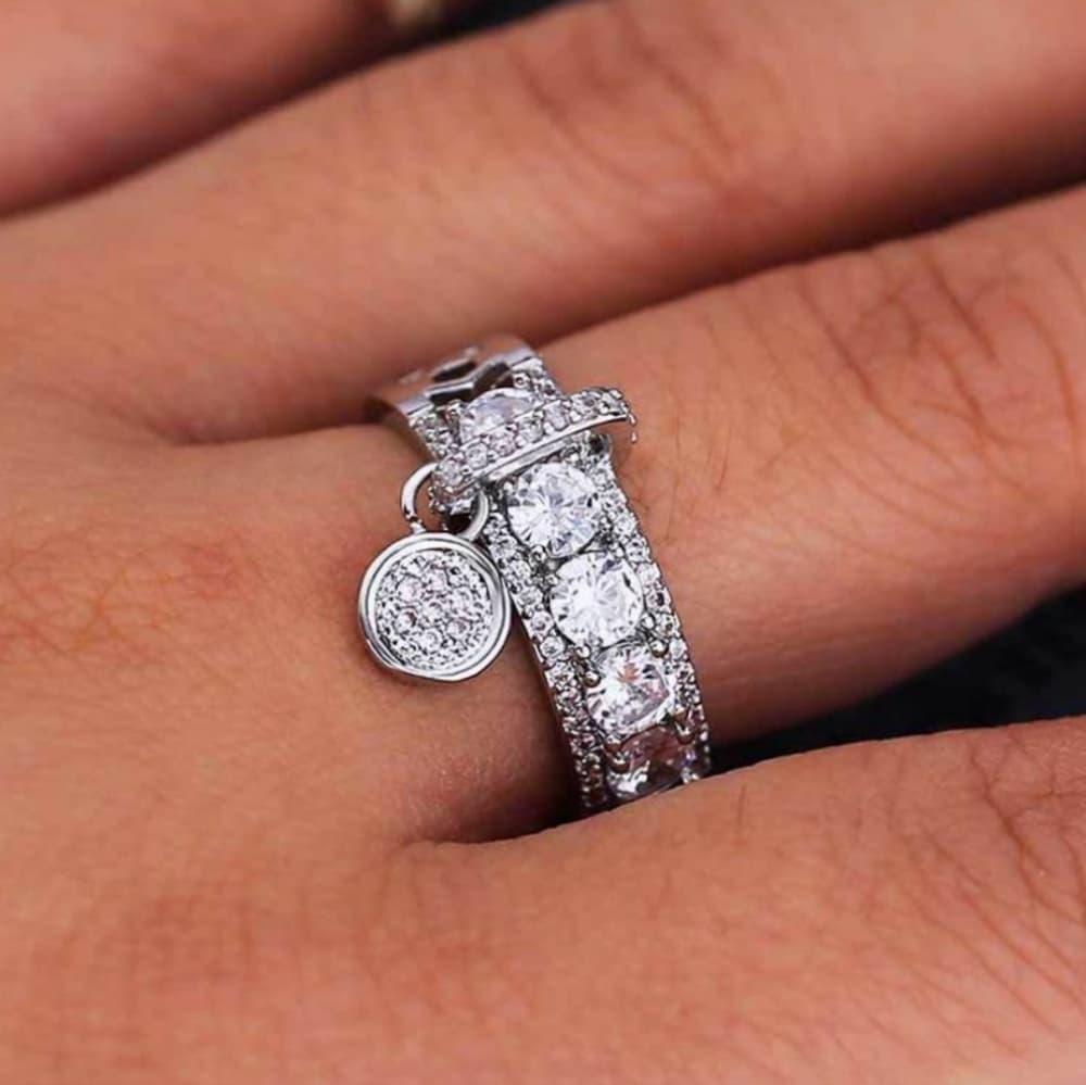 **New 925 Silver Round Diamond Drop Band Ring - Thumbnail 11