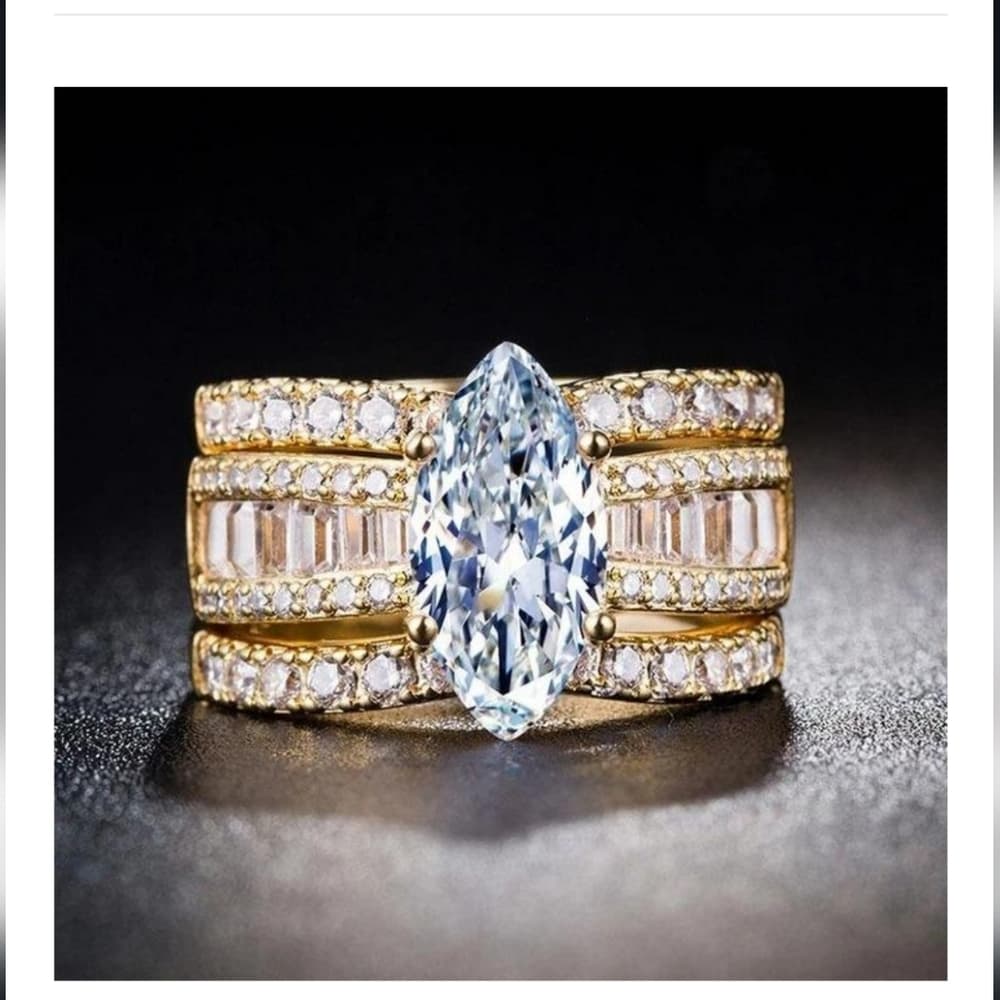 Marquise 3 Band Bridal Ring Set - Thumbnail 2