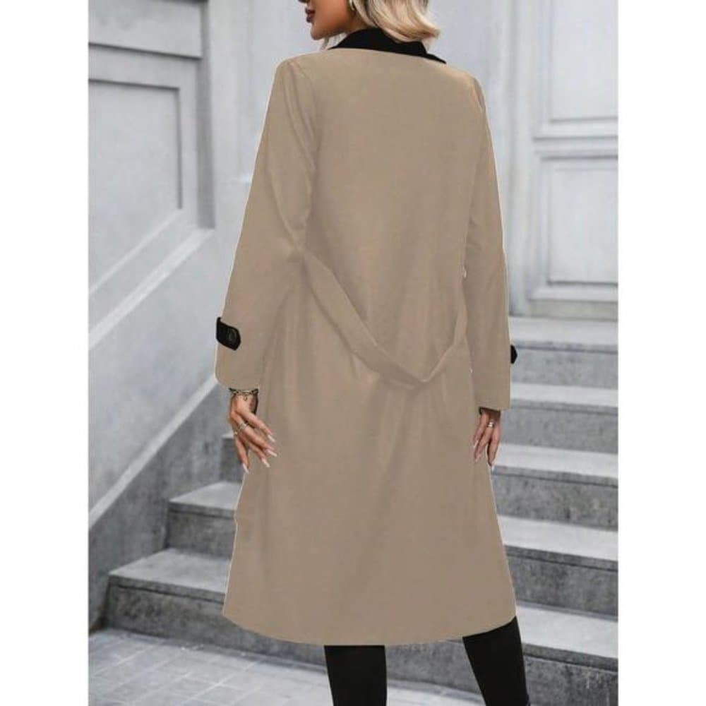 Two Tone Lapel Collar Belted Trench Coat preppy - Thumbnail 5