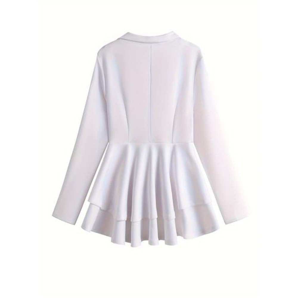 Solid Deep V Neck Long Sleeve Ruffled Hem Tunic Pantsuits, Long Length Bodycon - Thumbnail 3