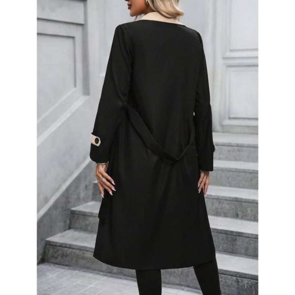 Two Tone Lapel Collar Belted Trench Coat preppy