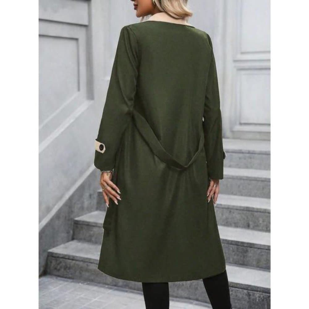Two Tone Lapel Collar Belted Trench Coat preppy - Thumbnail 6
