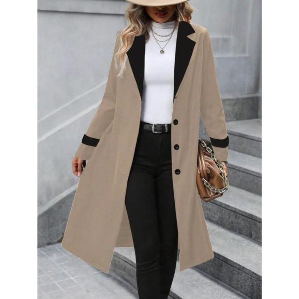 Two Tone Lapel Collar Belted Trench Coat preppy - Thumbnail 2