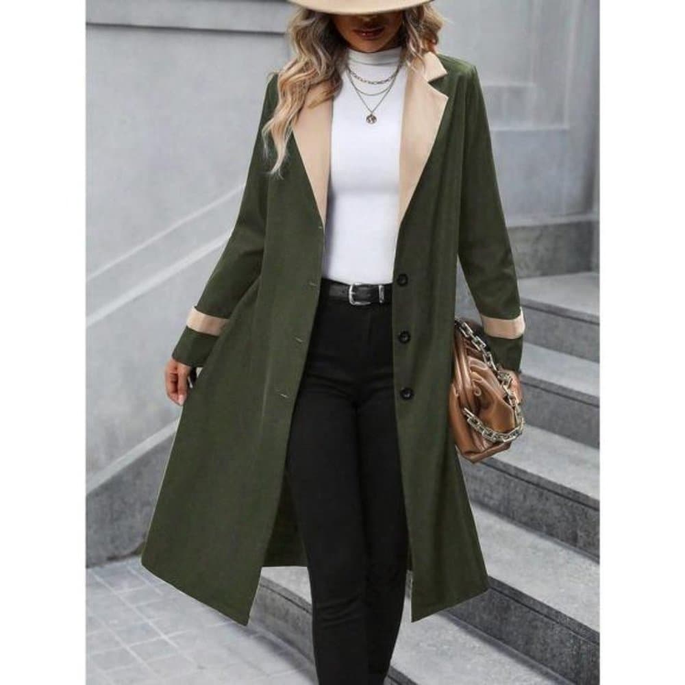 Two Tone Lapel Collar Belted Trench Coat preppy - Thumbnail 3
