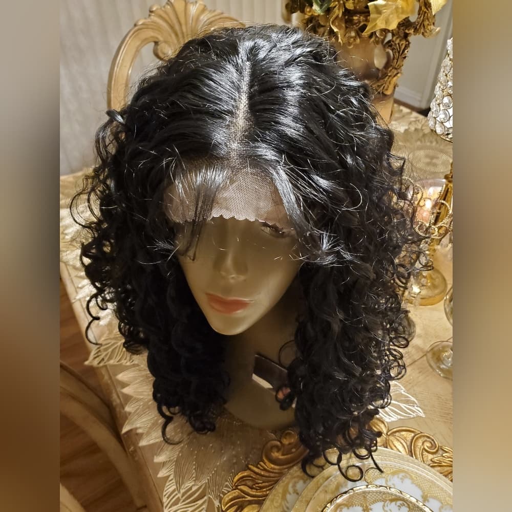 Black Curly Lace Front Wig - Thumbnail 5