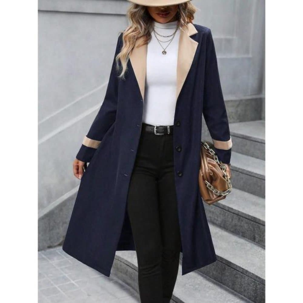 Two Tone Lapel Collar Belted Trench Coat preppy - Thumbnail 4