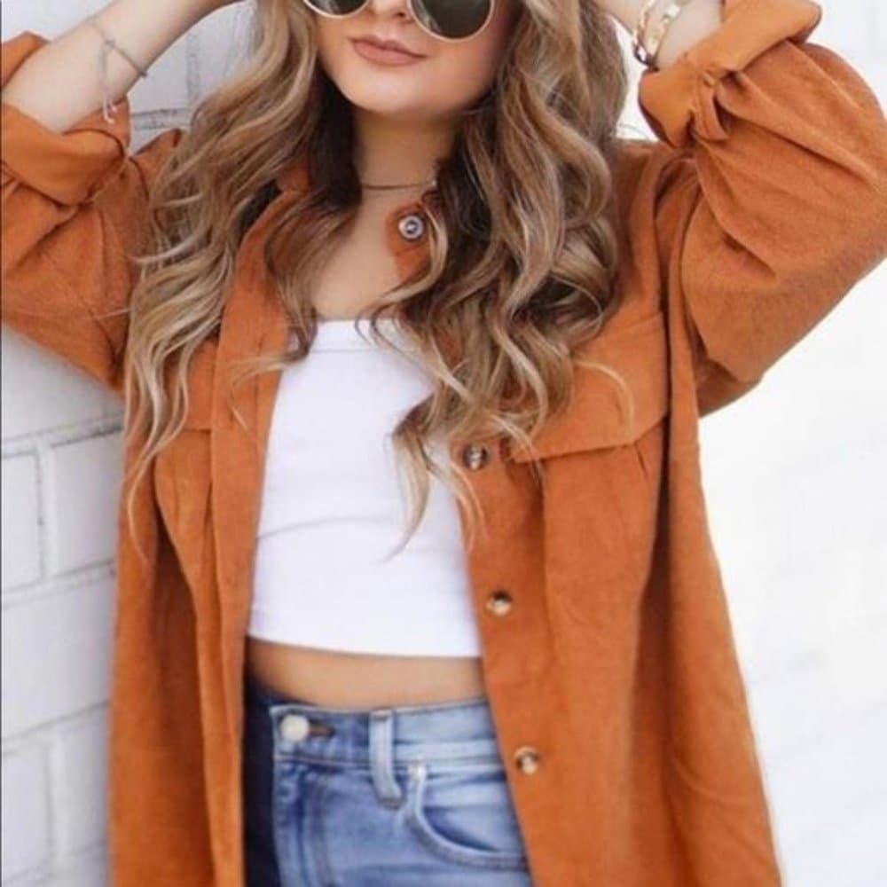 Corduroy Boyfriend fit oversized shacket jacket - Thumbnail 4