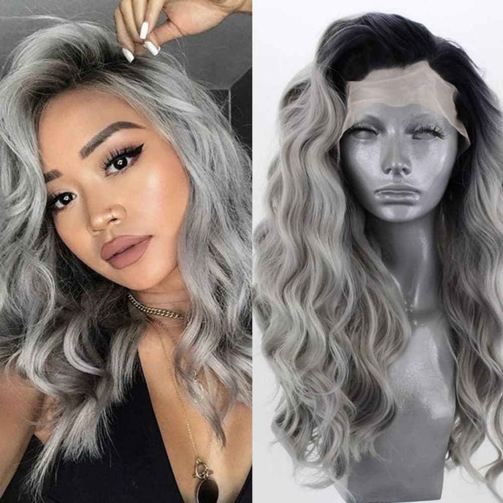 Ombre Black Gray Beautiful Lace Front Wig