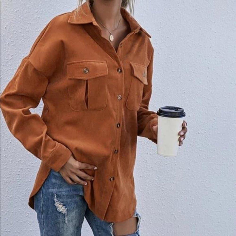 Corduroy Boyfriend fit oversized shacket jacket - Thumbnail 9