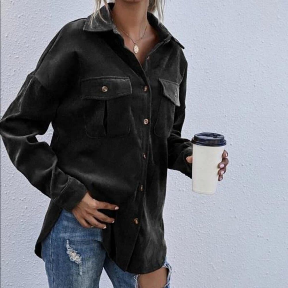 Corduroy Boyfriend fit oversized shacket jacket - Thumbnail 15