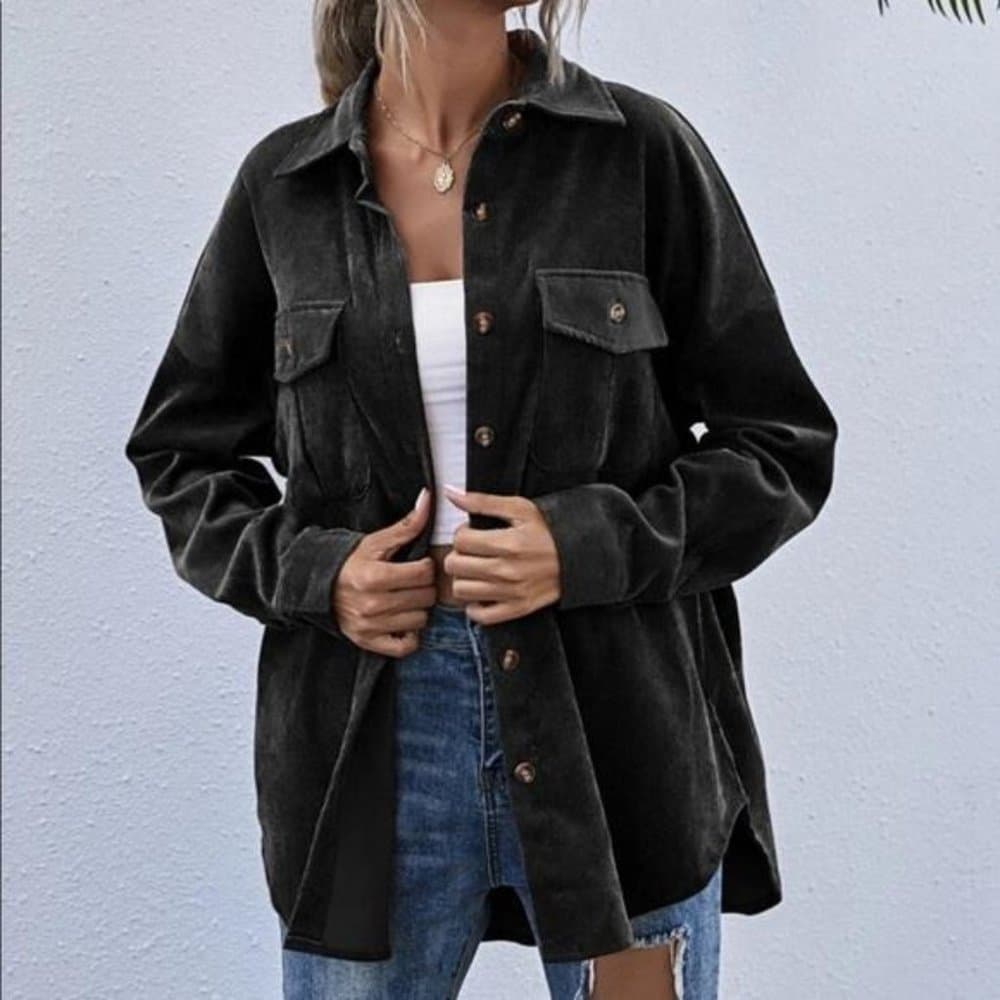 Corduroy Boyfriend fit oversized shacket jacket - Thumbnail 5