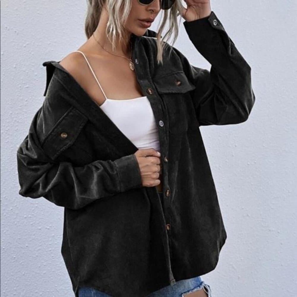 Corduroy Boyfriend fit oversized shacket jacket - Thumbnail 2