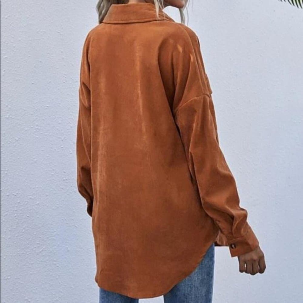 Corduroy Boyfriend fit oversized shacket jacket - Thumbnail 13