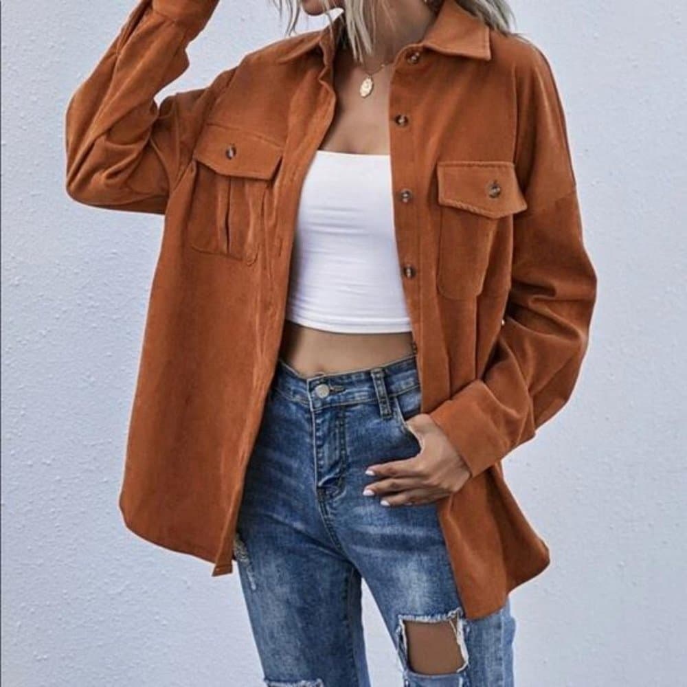 Corduroy Boyfriend fit oversized shacket jacket - Thumbnail 8