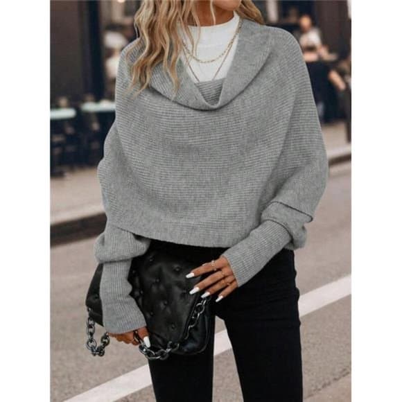 Clasi Draped Collar Batwing Sleeve Sweater - Thumbnail 8