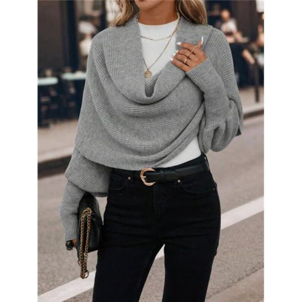 Clasi Draped Collar Batwing Sleeve Sweater - Thumbnail 6