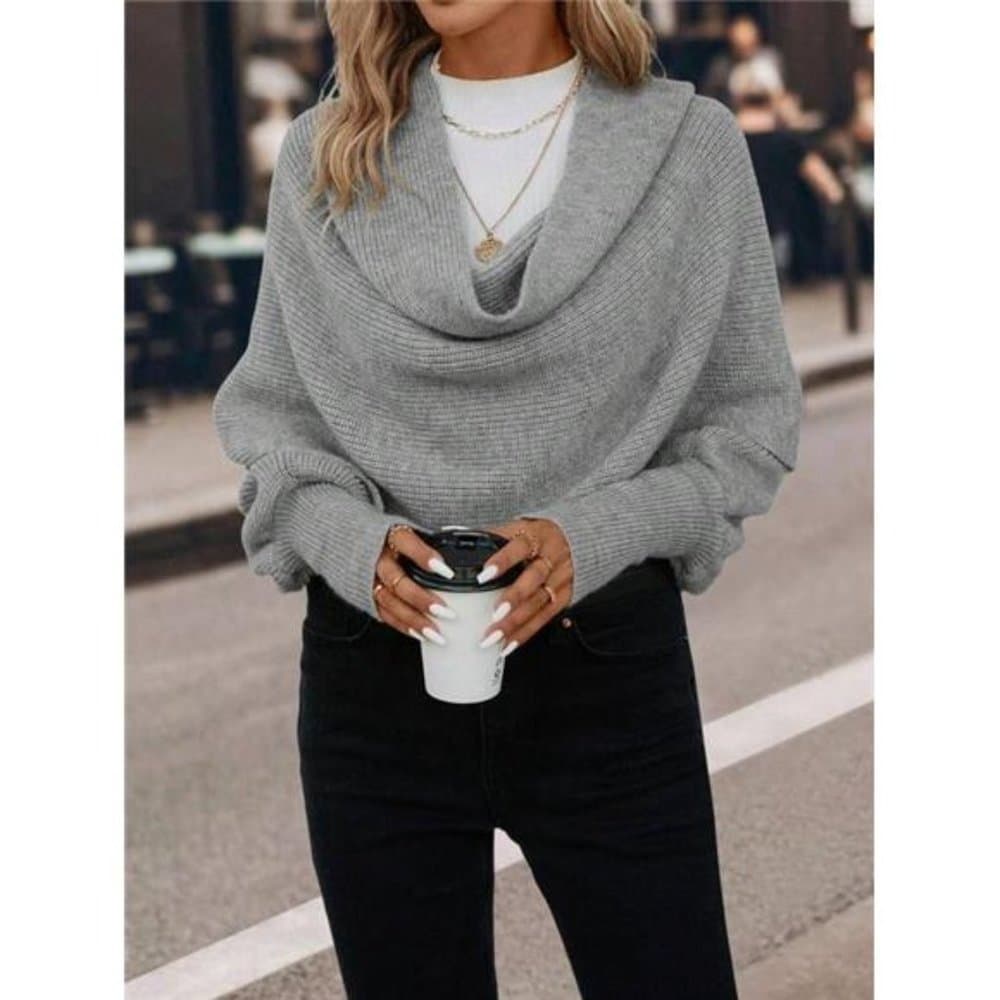 Clasi Draped Collar Batwing Sleeve Sweater - Thumbnail 5