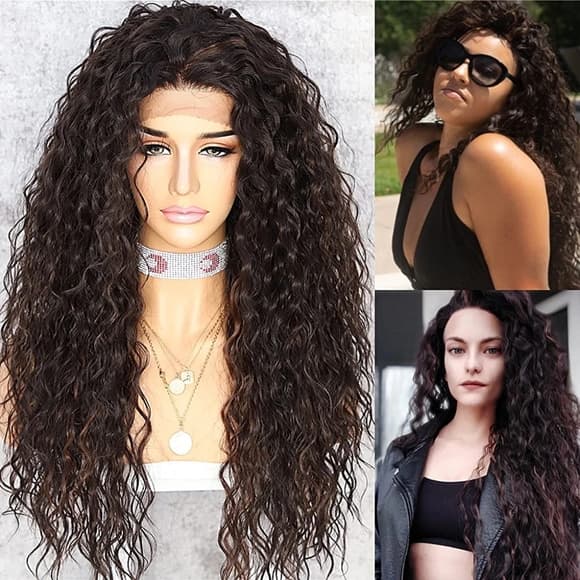 Brown Human Hair Blend Lace Front Wig - Thumbnail 2
