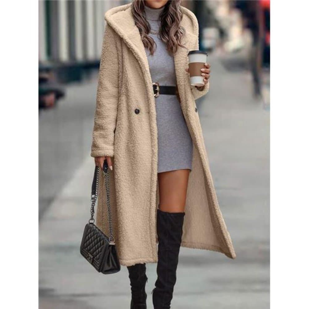 Double Button Hooded Flannel Coat - Thumbnail 10